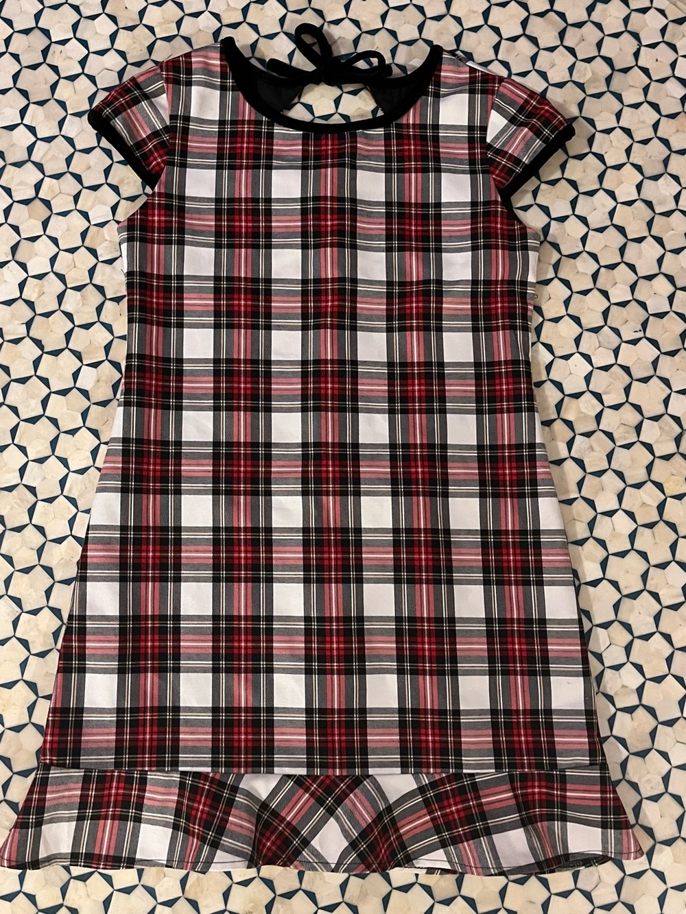 Florence Eiseman Girls Red Tartan Plaid Dress Ruffle Hem, Cutout Back